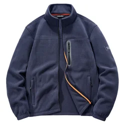 Men's Polar Fleece Jacket Autumn Winter New Solid Color Warm Plush Liner Outdoor Travel Stand Collar Coat Men's Fleece stormcoat