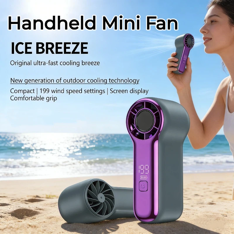 Mini Handheld Turbo Fan USB Rechargeable Portable High Speed Settings Digital Display 1200mAh Outdoor Cooling Breeze Fan 2026