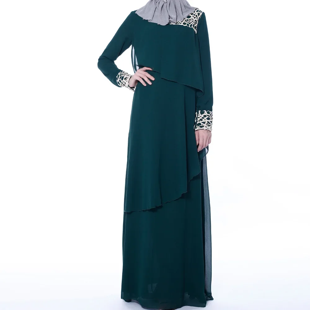 Long Chiffon Dress for Women  Irregular Flounces Dubai Turkey Muslim Dress Islam Clothing Fashion Lace Patchwork Elegance Dress