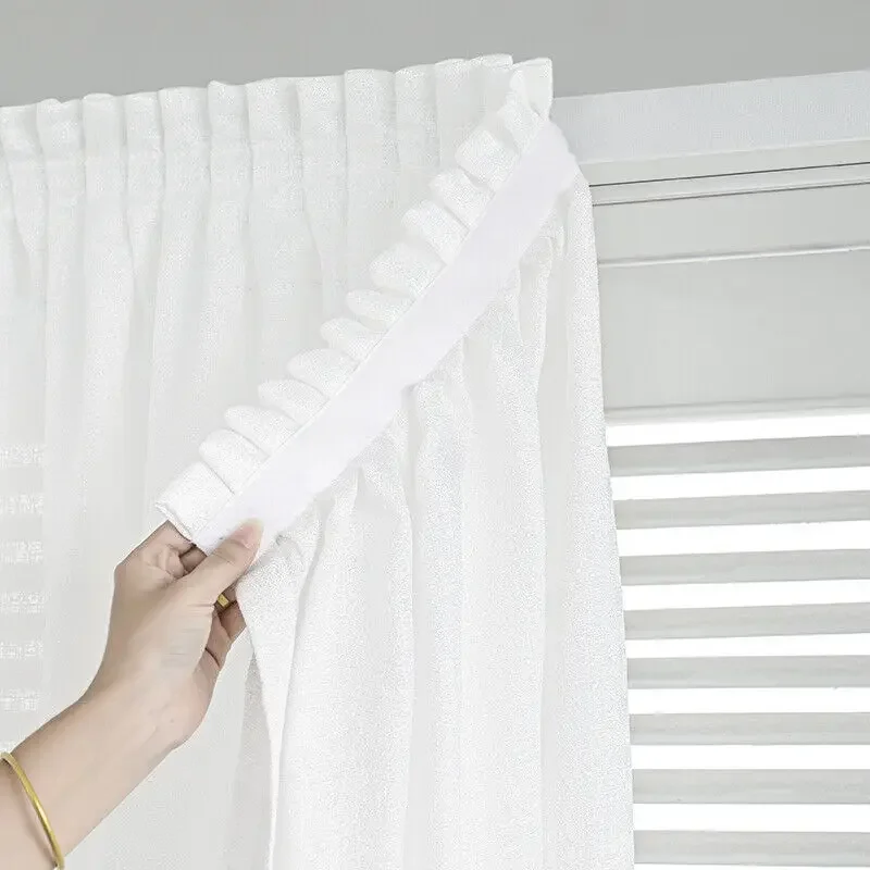 1Pc Self-Adhesive Curtain No Punching Installation Balcony Semi-Blackout Pasted Bookshelf Curtain Room Hook and Loop Fastener