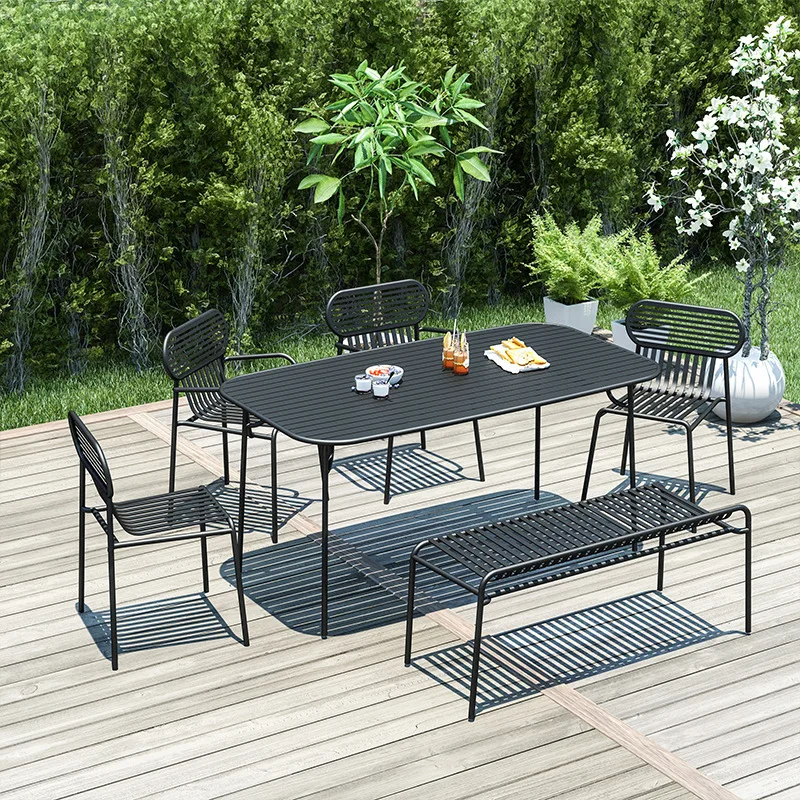 

Outdoor wrought iron dining table and chair combination wind leisure villa open-air milk tea cafe wrought iron outdoor table and
