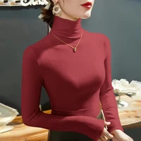 2025 Fashion Autumn Winter Female Turtleneck Fleece Stretch Shirt Women Long Sleeve T-shirt Warm Basic Pullover Bottoming Tops 5
