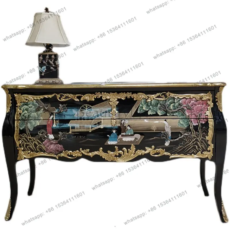 

American retro solid wood paint storage two cabinets new Chinese villa painted furniture