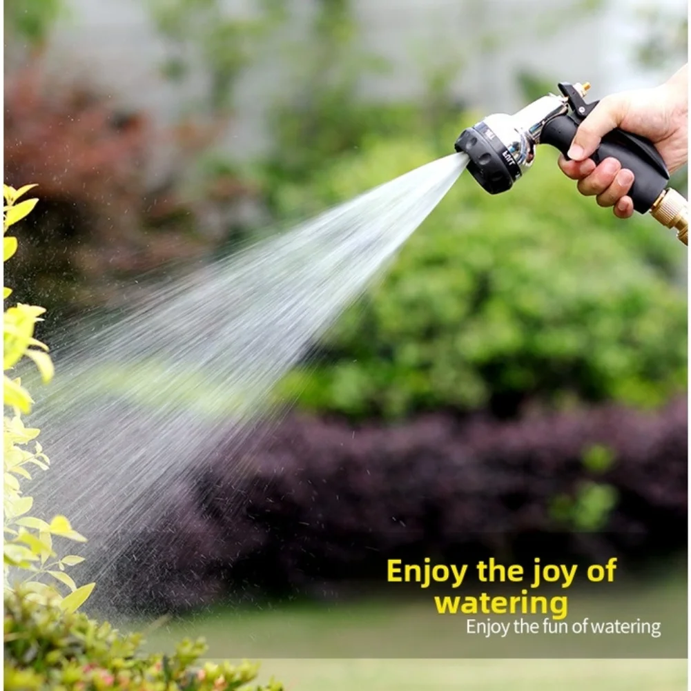 Garden Hose Nozzle with 7 Spray Patterns Rubber-Coated Metal Construction Ergonomic Non-Slip Handle and Copper Tip