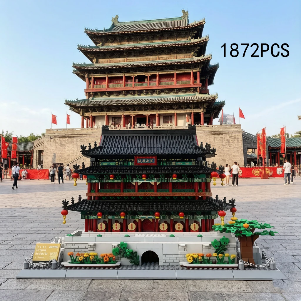

China Historical Ancient Architecture Building Block Xi'an Drum Tower Construction Brick Model Sets Toy Collection For Giftt