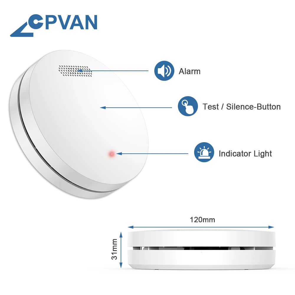 CPVAN Independent Smoke Detector Fire Alarm Protection Smoke Sensor For Home Security Protection 85dB Fire Sound Alarm