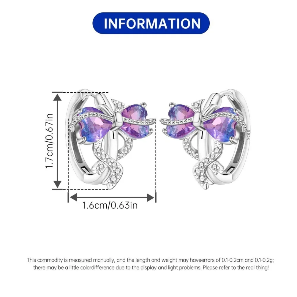 Panpoki s925 prata esterlina roxo em forma de coração arco brincos de argola versáteis para mulheres jóias presentes de festa originais