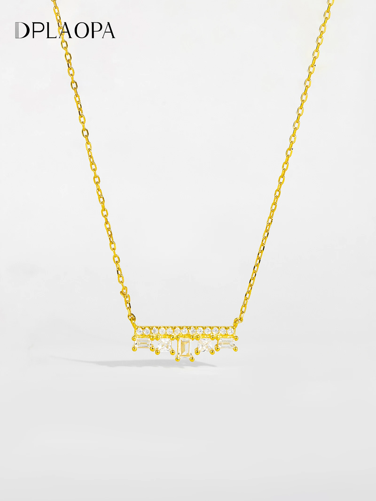 

DPLAOPA Women 925 Sterling Silver Rectangle CZ Zircon Pendant Long Chain Necklace Classical Luxury Elegant Party Jewelry Gift