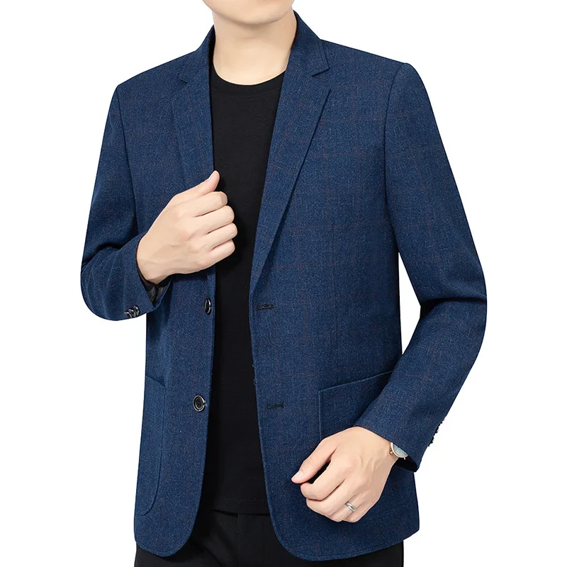 Immagine 6: KIDWHXR Giacca da uomo primaverile e autunnale, blazer alla moda a quadri con colletto alla coreana, giacca slim casual da uomo, non necessita di stiratura, giacca slim da uomo per affari