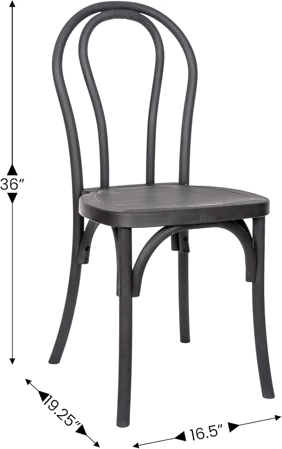 Resin Indoor/Outdoor Thonet Chair, Black, 2-Pack | Commercial Grade, Stackable, Indoor/Outdoor Use