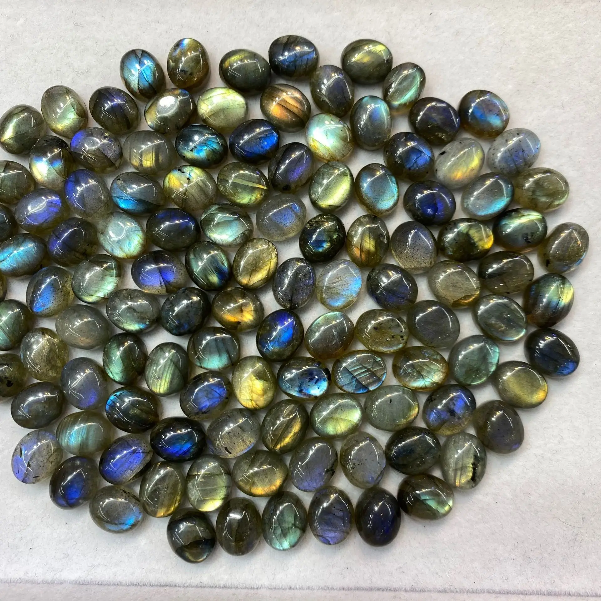 Wholesale Mixed 10pcs/lot Genuine Labradorite 6x8mm 7x9mm 8x10mm 9x11 Cabochon Bead 11-16 mm Oval Gemstone Ring Face for Jewelry