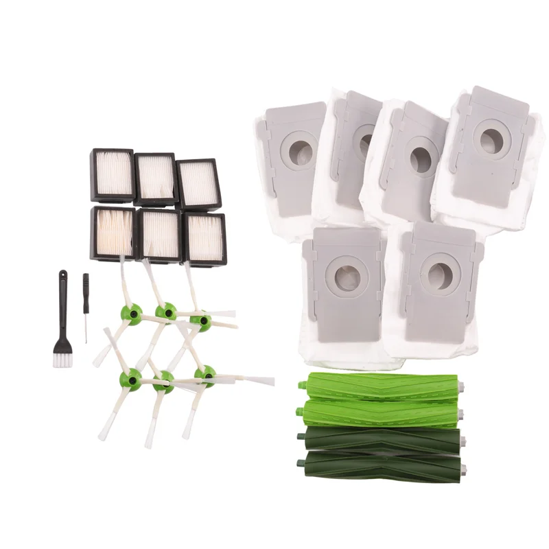 

AT44-Include 2 Set Rubber Brushes, 6 HEPA Filters, 6 Side Brushes & 6 Vacuum Bags Spare Parts For Roomba E, I, J