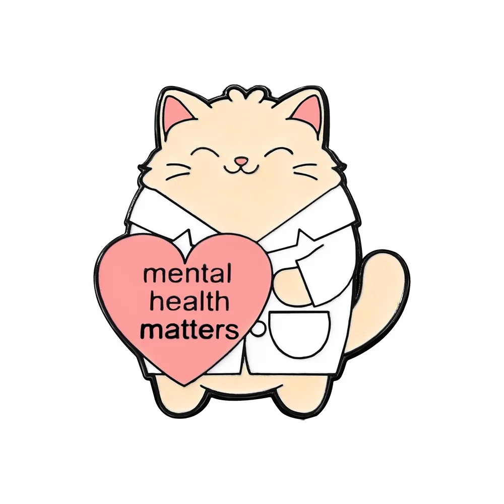 

Kawaii Mental Health Matters Enamel Pin Cartoon Cat Doctor Brooch Backpack Bag Denim Lapel Badge