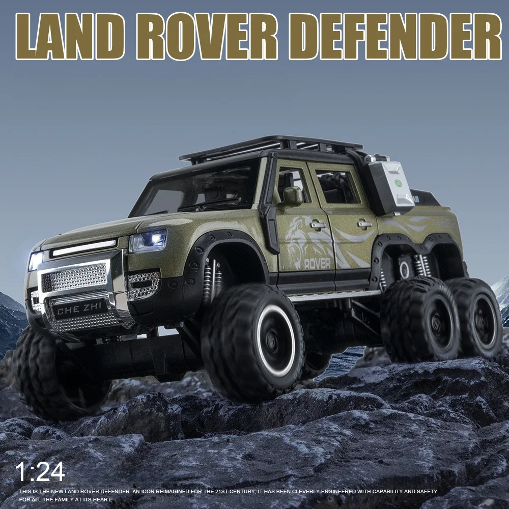 

1:24 Land Rover Defender 6x6 Большой супер внедорожник из сплава металла, литая под давлением модель автомобиля, звук и свет, детская игрушка в подарок для мальчиков