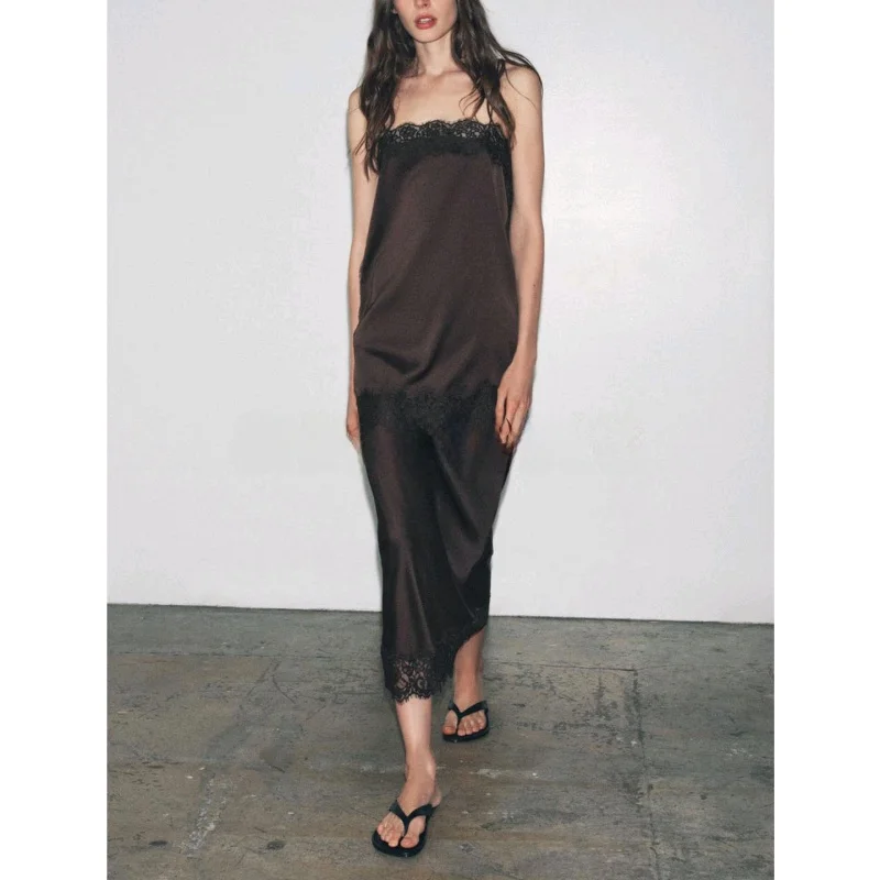 실크 새틴 질감 레이스 탑과 스커트 세트 여성 패션 의상 스트레이트 칼라 레이스 소재 스커트 성인용