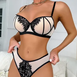 Sexy Lace Lingerie Thick Bottom and Thin Top Delicate Underwear Set Bra with Push Up Padding Padded Brassiere Gathered Bralette