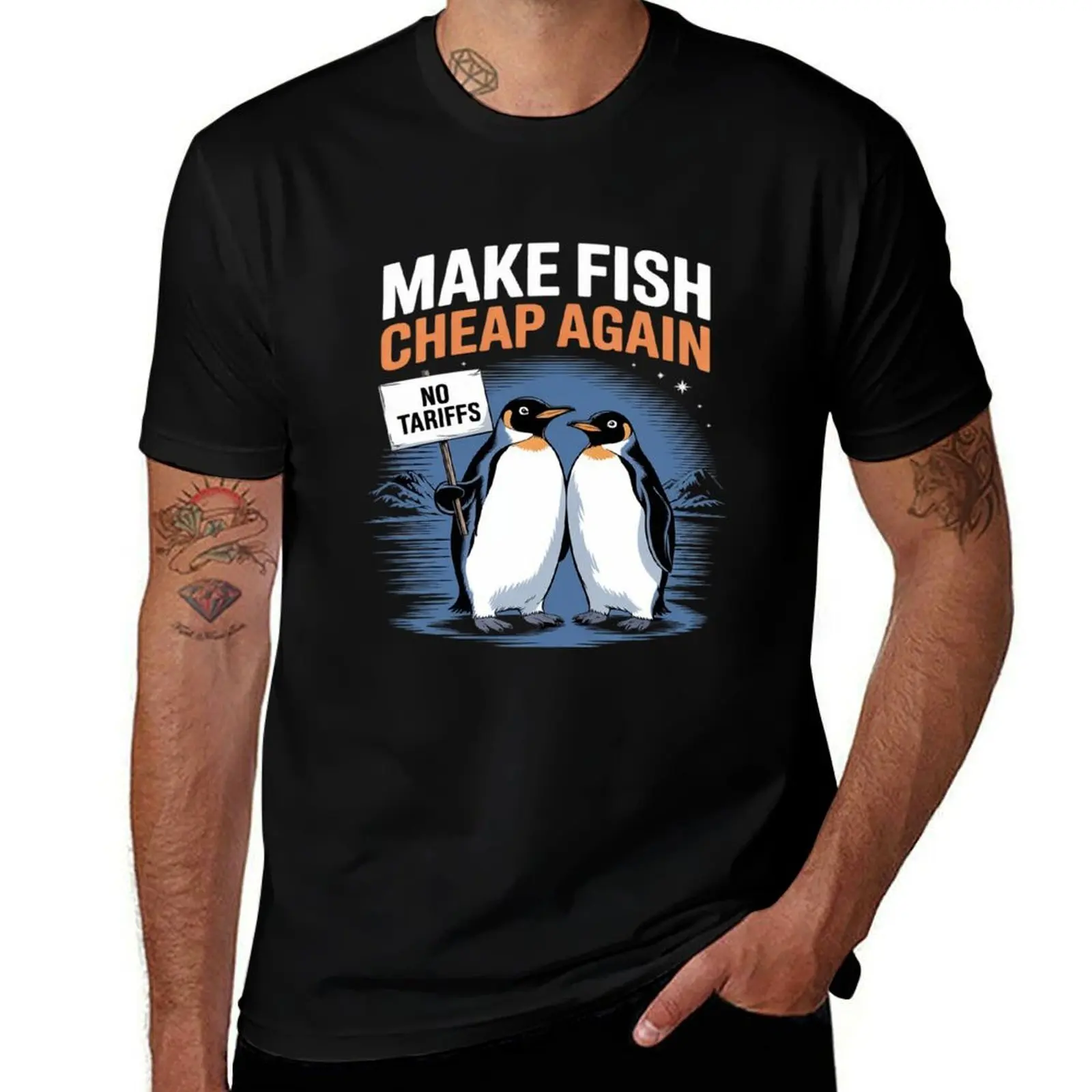 

Make Fish Cheap Again Penguins Against Tariffs T-Shirt graphics oversized graphic tee mens clothing
