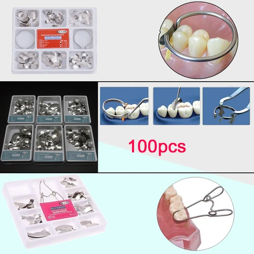 Kit de banda de matriz Dental con anillos de Metal, matrices contorneadas seccionales para restauración de dientes, herramientas de formación de odontología