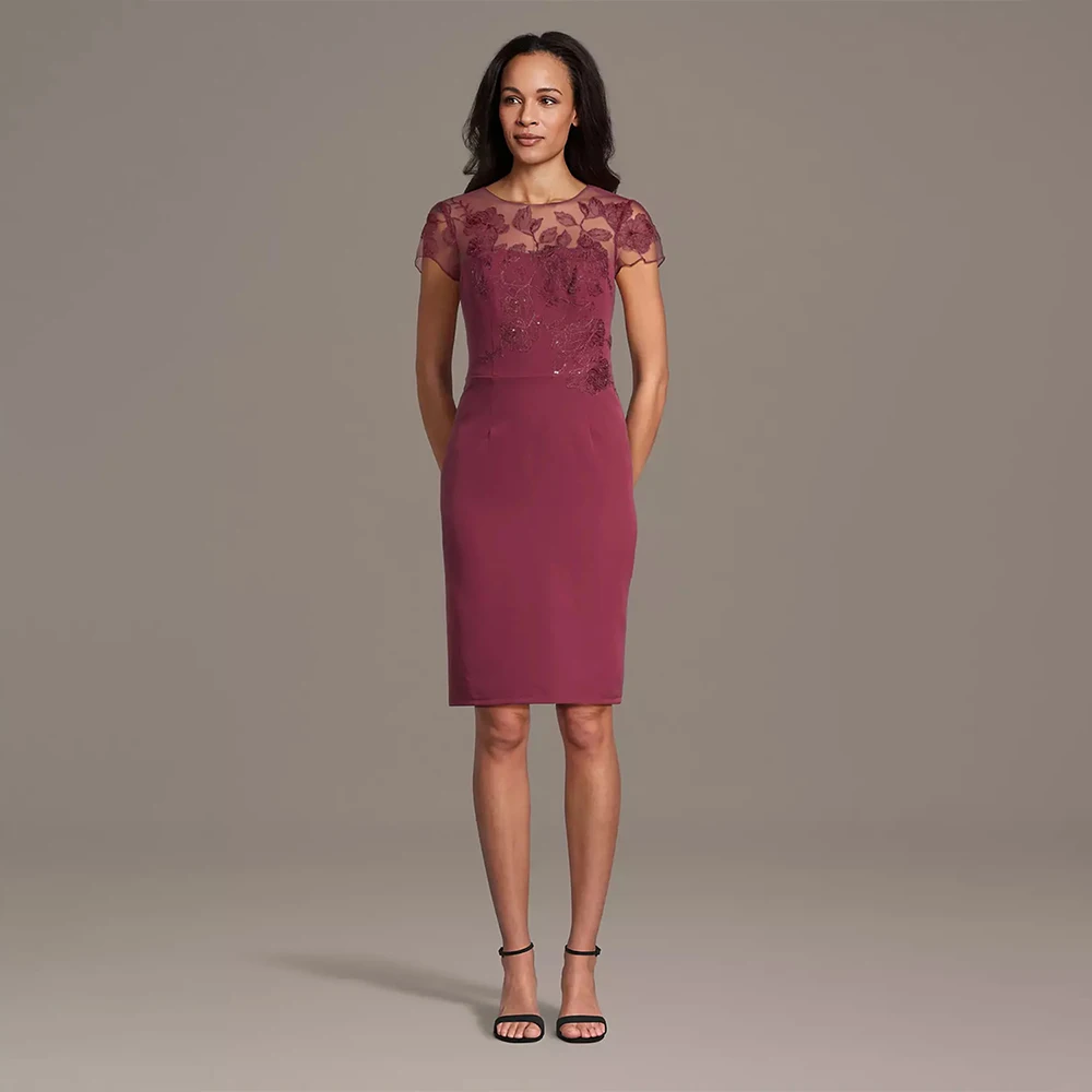 

Платье для матери невесты с короткими рукавами и цветочной аппликацией, прямое платье длиной до колена для мамы, весенне-летнее праздничное платье миди