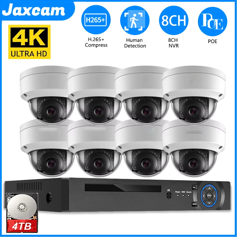 8CH 4K NVR Kit 8MP POE Security Camera System Audio Record Indoor Outdoor Vandalproof CCTV Video Surveillance Kit