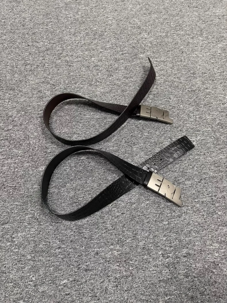 Vintage Crocodile Pattern Double Layer Cowhide Belt with Letters for Men And Women Casual Street Style Leather Belt