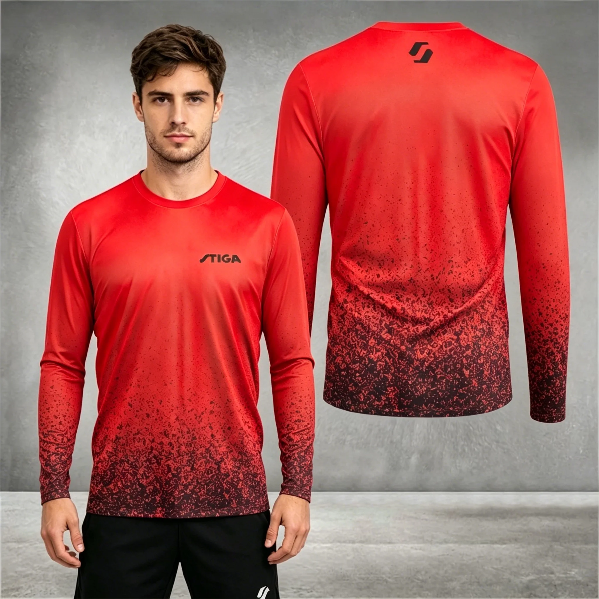 Men's Sports Long-sleeve T-shirt Round Neck Abstract Print Breathable for Table Tennis & Casual Wear view 6