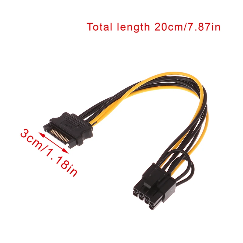 1Pc 15pin SATA maschio a 8pin (6 + 2) cavo di alimentazione pci-e cavo convertitore di alimentazione per scheda grafica da 20cm