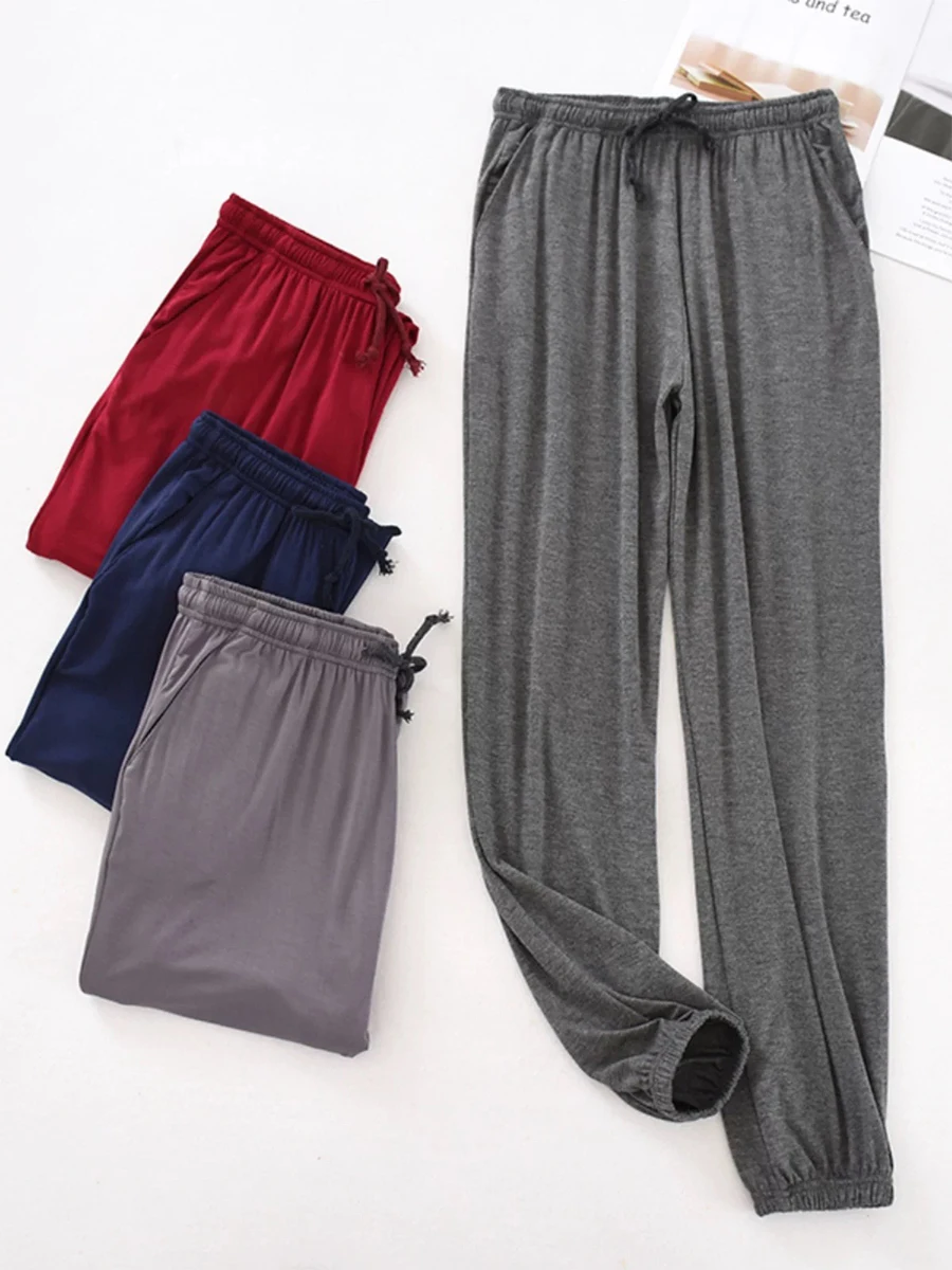 

Мужские пижамные брюки, весенне-осенние однотонные длинные брюки, повседневные домашние брюки для мужчин на весну и осень