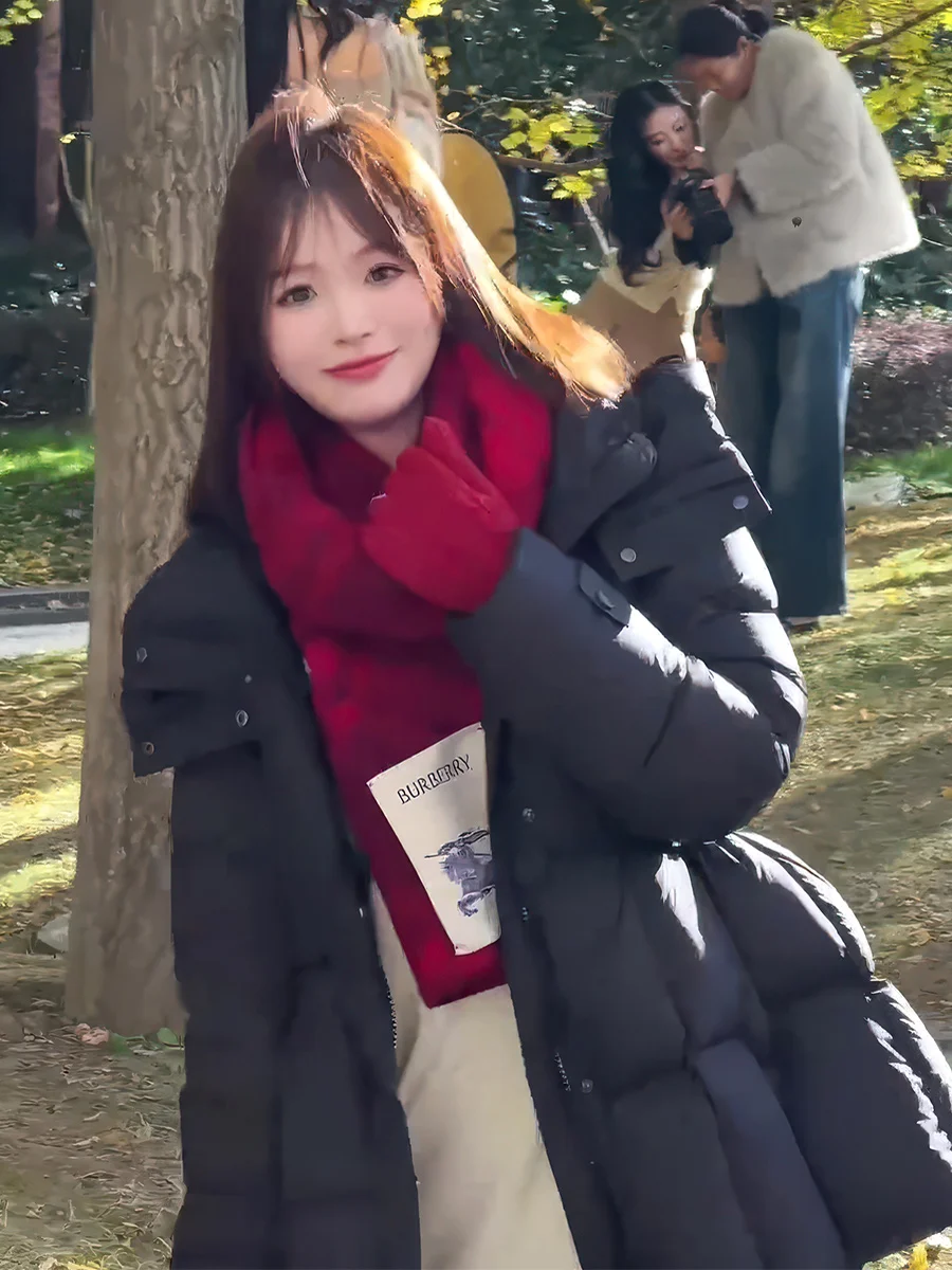 Ele Bla Hooded down Jaet Women's Puffer Coat Cloudlike Fluffy Outerwear Winter Faion Thin Design Commute Sle