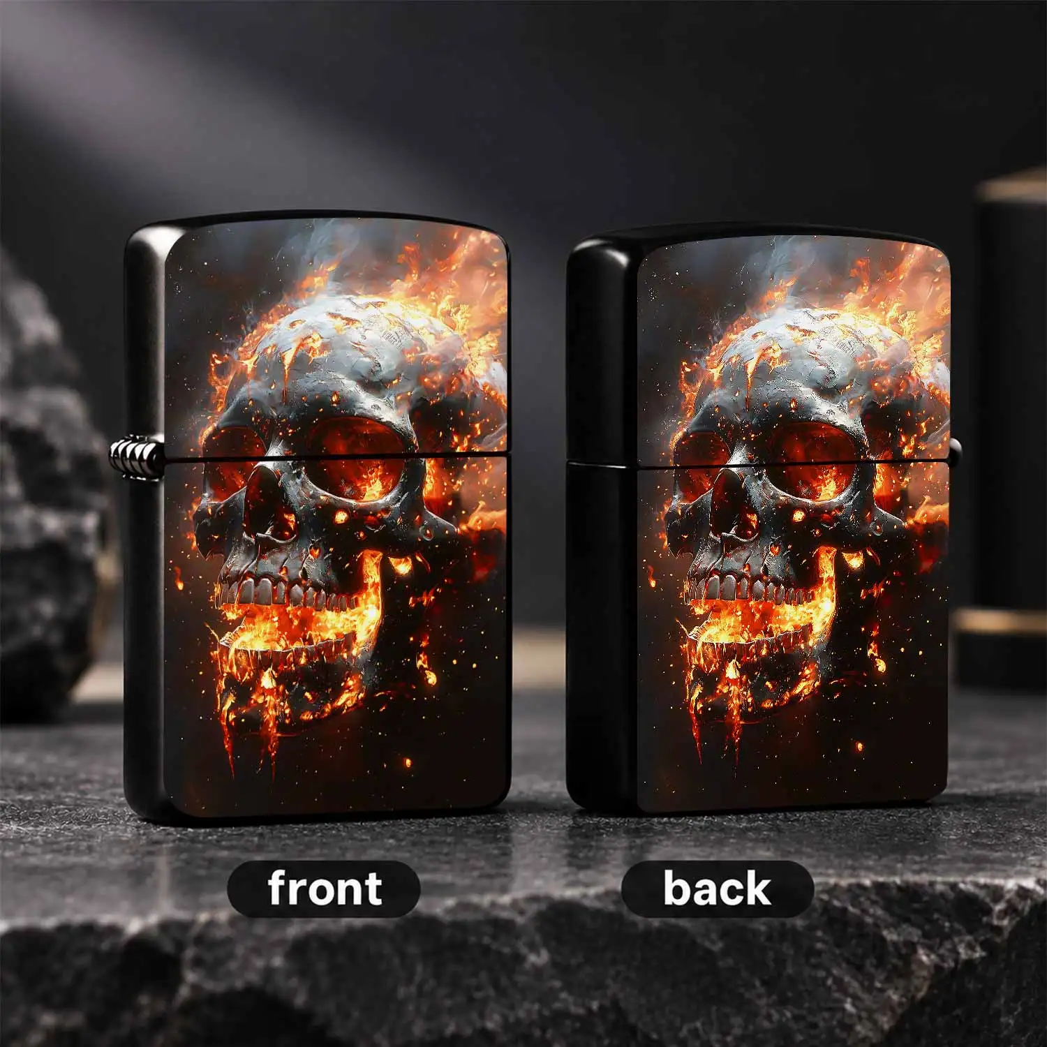 Cool Lava Burning Skull Pattern Portable Lighter, Stylish High-Contrast Fiery Visual Design, Perfect For Outdoor Camping Daily Gathering Hiking Home Use, Ideal Unique Decorative Practical Accessory For Gifting Collectio A Humorous And Inter