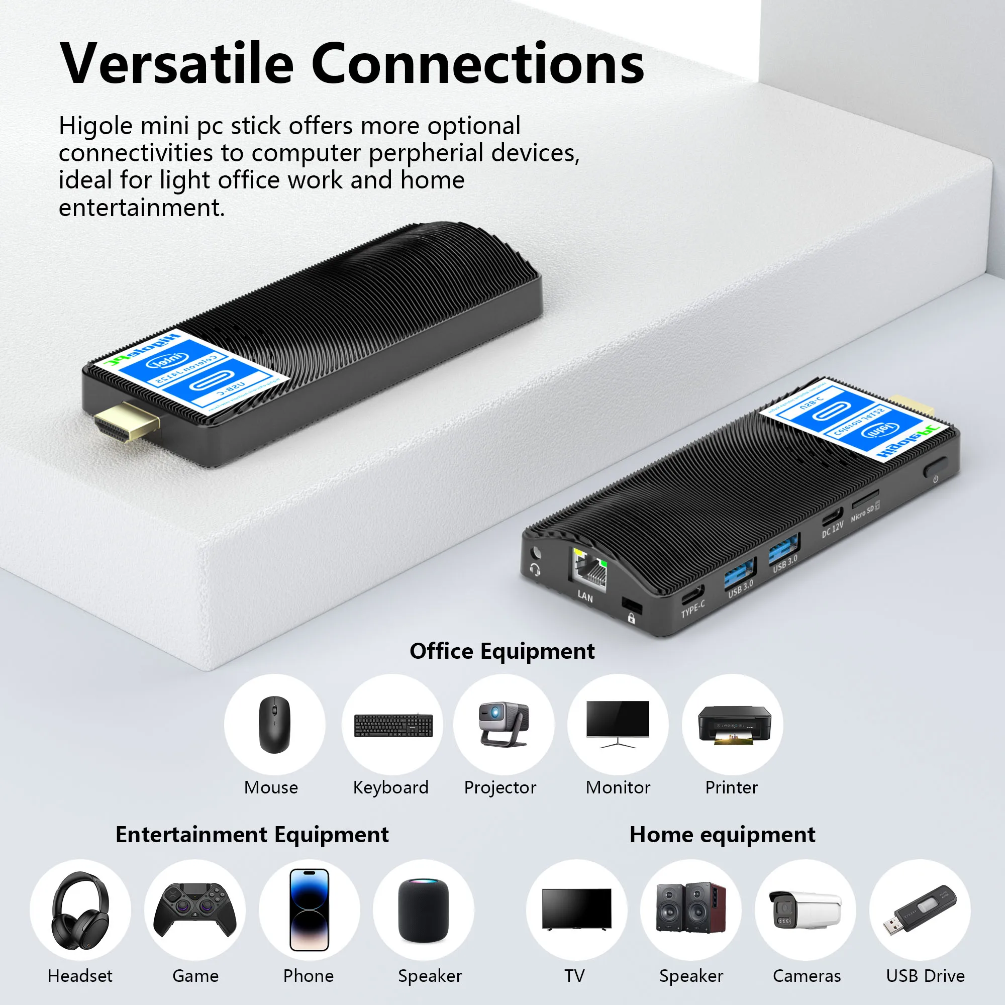 Higole lüfter loser mini pc stick intel j4125 mini pc windows 11 wifi5 4/8gb 128/256gb 4k desktops computer laptop hdmi2 pc stick