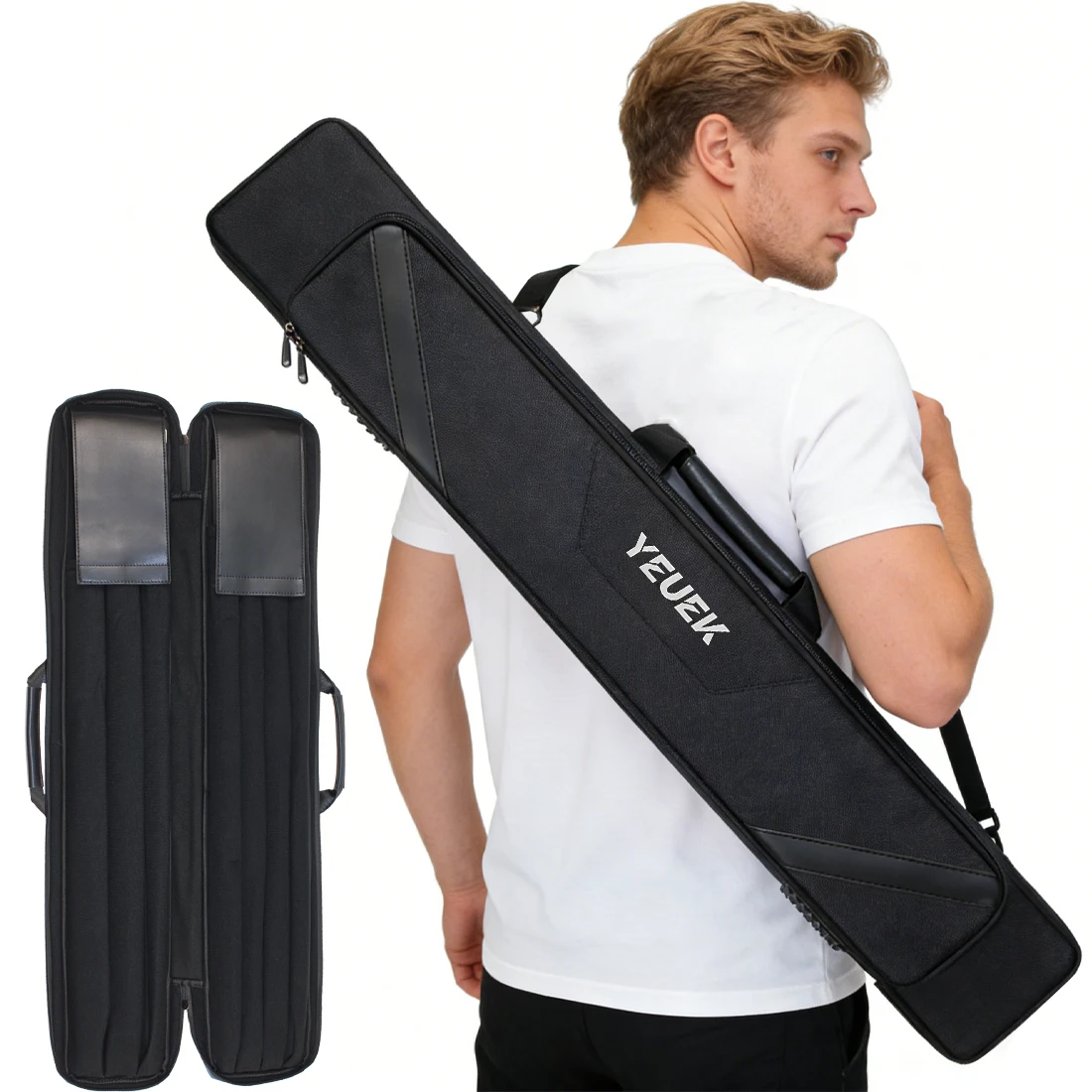 YEUEK Pool Cue Case 3x4,Pool Stick Case 3 Sticks with Accessory Zipper Pockets,Cue Stick Case with Shoulder Strap Handle