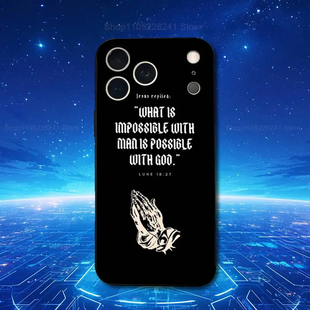 Etui na iPhone'a 11, 12, 15, 14, 13, 16, 17, Plus, Pro Max, XS, X, XR, SE, Mini, 8, 7, z miękkiego silikonu, czarne, z motywem wiary, Chrystusa i wersetów biblijnych.