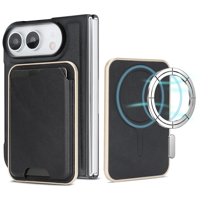 For Magsafe Magnetic Wireless Charging Magnetic Wallet Card Slot PU Leather Fold Phone Case For iPhone Ultra Bumper Back Cover
