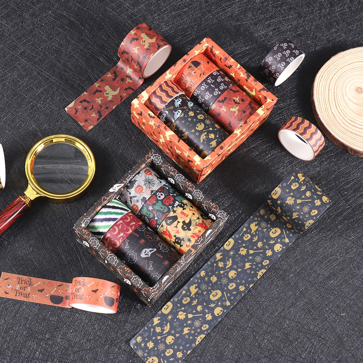 ハロウィン和紙テープ 6 ロールセット - DIY クラフト、スクラップブッキング、ジャーナル、ギフト包装用の不気味なプリント、簡単に引き裂ける紙テープ