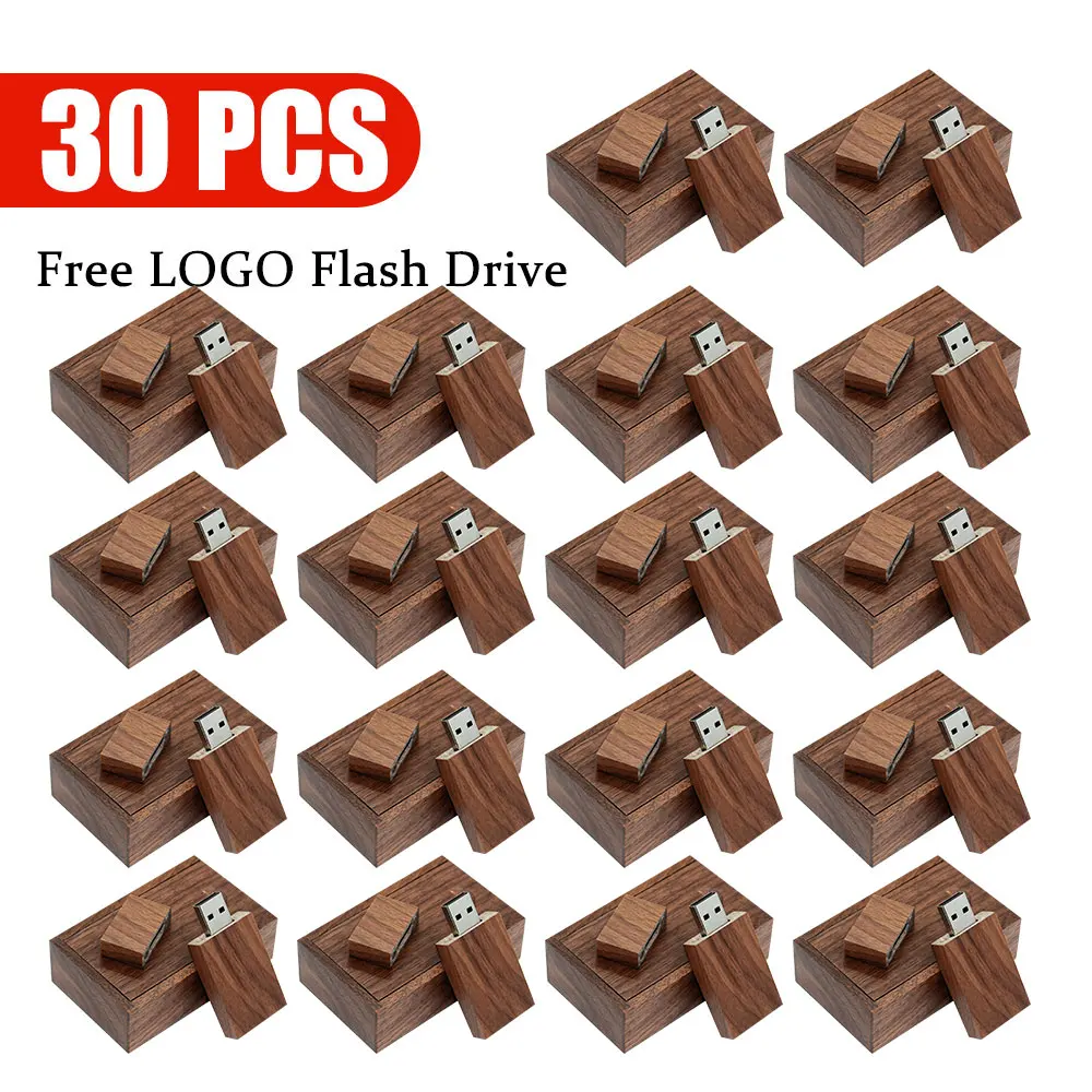 30pcs/Lot Free Custom Logo High Speed USB Flash Drive 2.0 Wooden Bamboo Pendrive 4GB 8GB 16GB 32GB 64GB 128GB Pen Drive Gifts