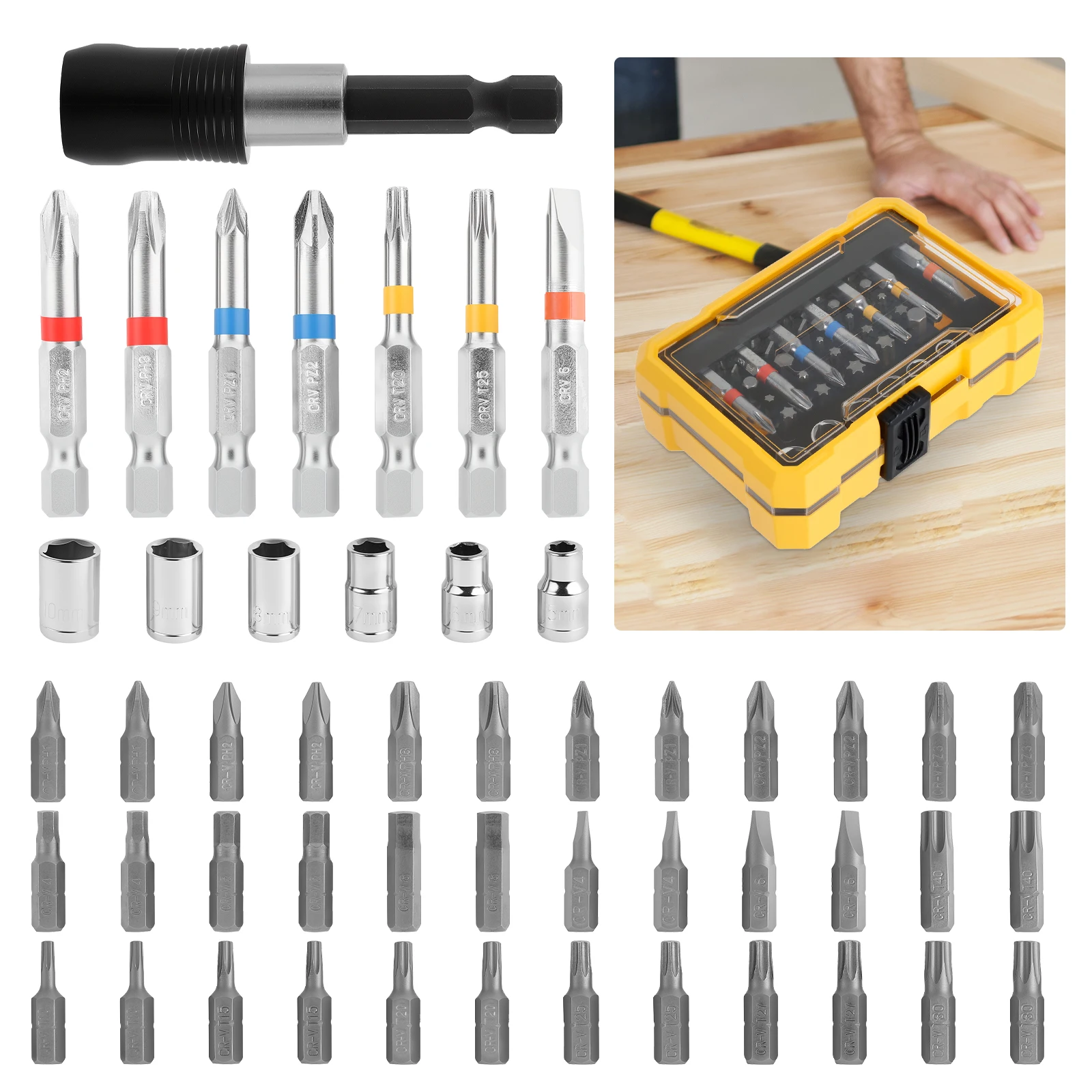 

50Pcs Screwdriver Bit Set Chrome Vanadium Steel Driver Bit Set Professional Screwdriver Bit with Cross Flat Head Hex Bits