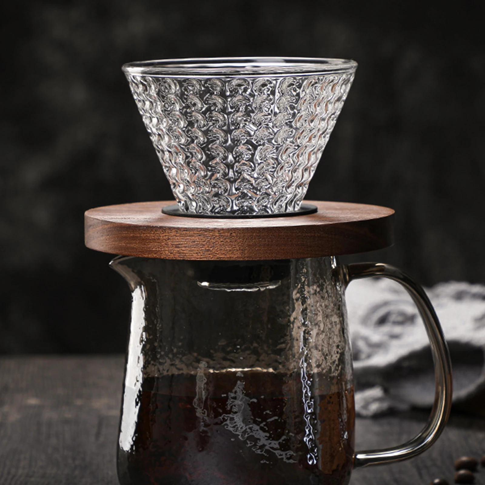 

Glass Sieve Reusable Drip Household Travel Cup Funnel Wood Tray Coffee Pot Glass Filter Cup Coffee Drip Filter Kitchen Tool