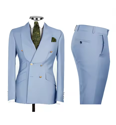 Light Blue Men's Suits Chic Double Breasted Blazer Peak Lapel Elegant Formal Set Male 2 Piece Jacket Pants Wedding Groom Tuxedos - Image 20