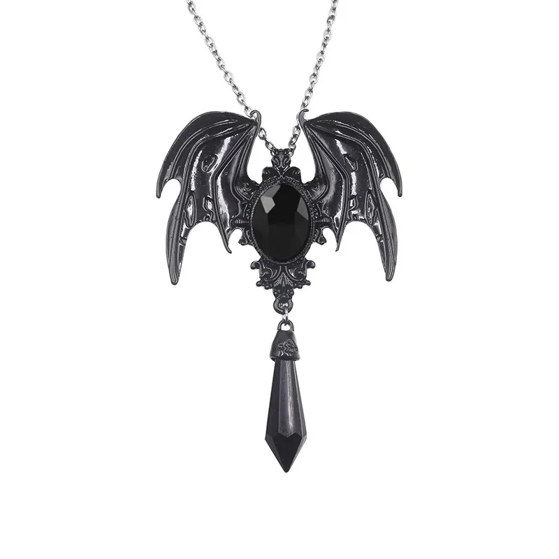 Drop Shipping Halloween Necklace Gothic Vampire Bat Necklace Women Men Red Blue Black Crystal Bat Pendant Necklace Costume Party