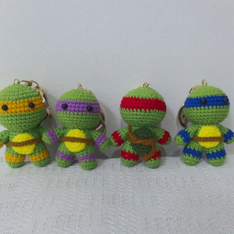 Cute Tmnt Crochet Keychain Funny Tmnt Doll Keyrings Handmaking Knitting Animal Car Keys Keychains Kawaii Knitted Accessories