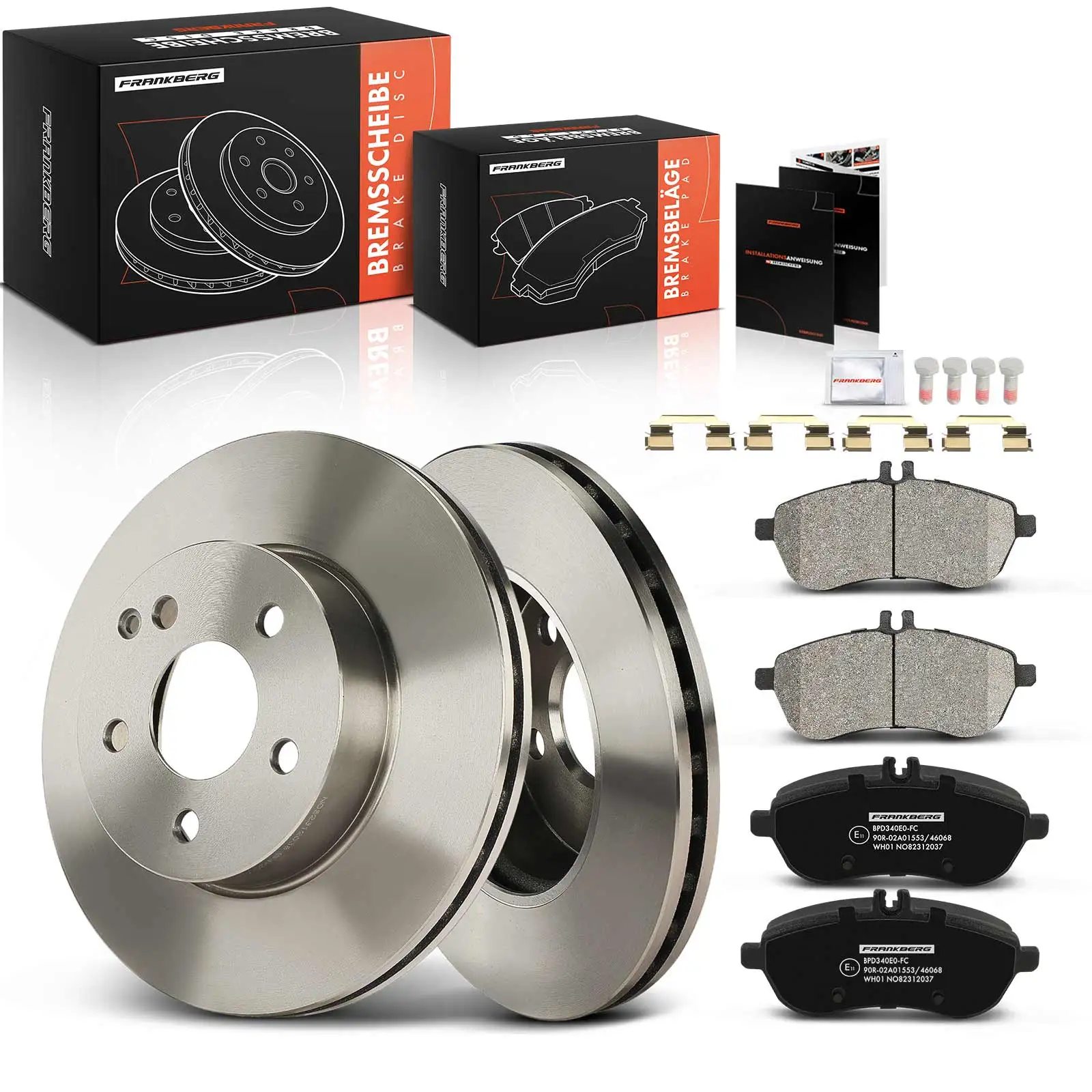 Frankberg 2x Bremsscheiben 4x Bremsbeläge Vorderachse für Mercedes-Benz C-Klasse W204 C204 S204 A007420552095 A0054201220