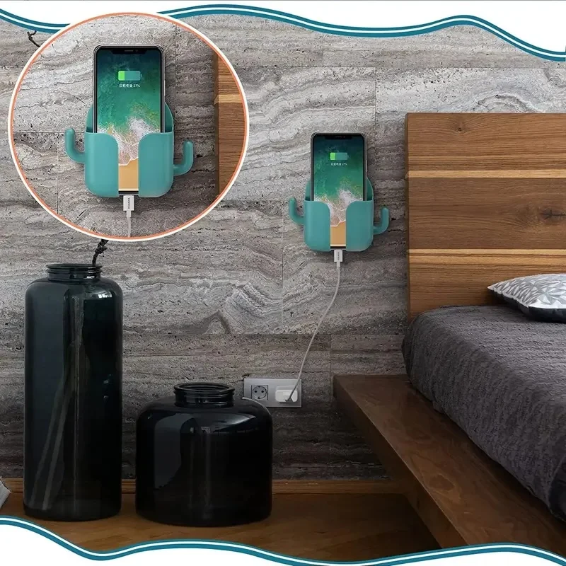1-2pcs Punch-free Mobile Phone Holder Wall Mount Stand Remote Control Organizer Storage Box Charging Bedside Container Rack Gift