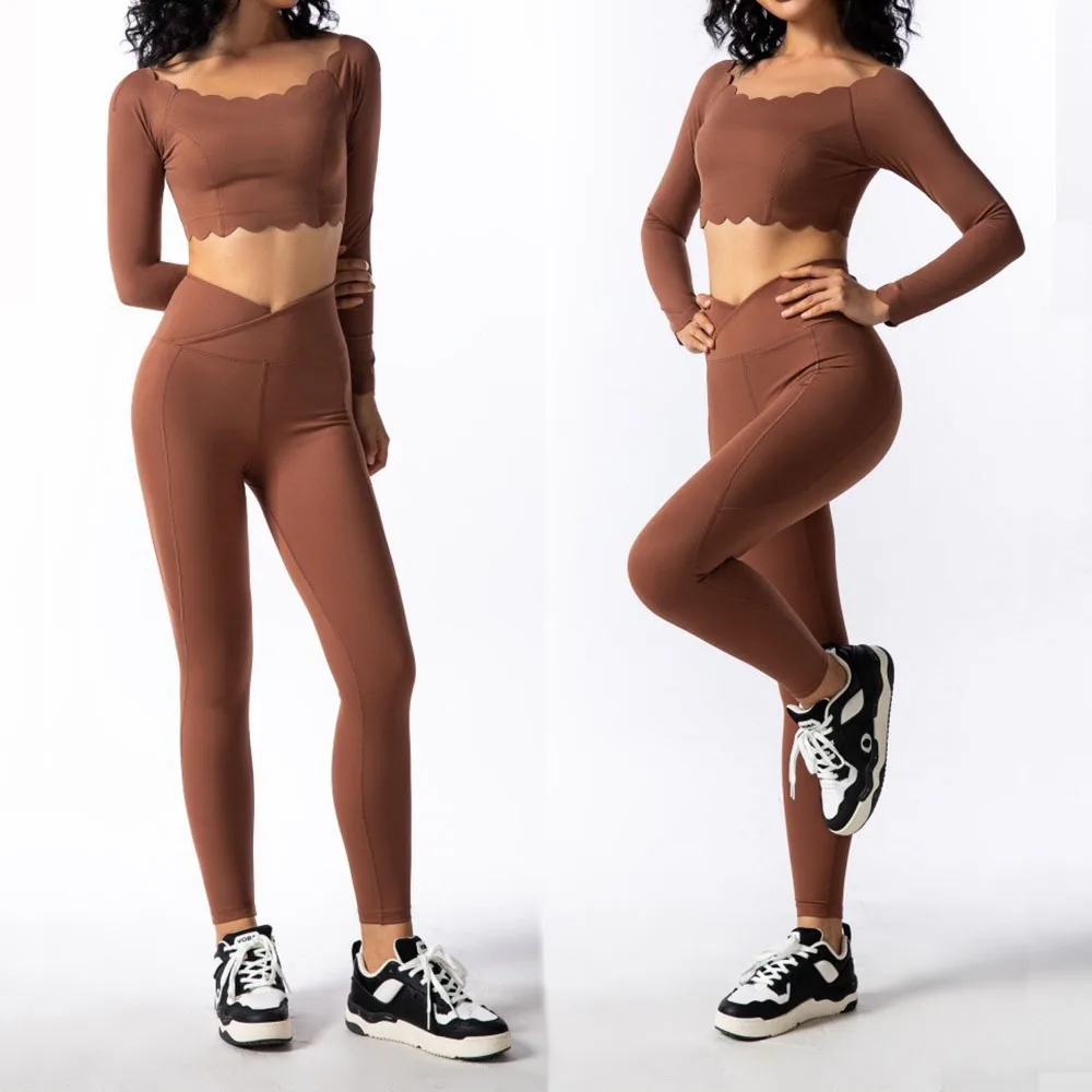 

‌Women's Tracksuits Long Sleeve Crop Top Shirts High-Waisted Leggings Yoga Outfit Set For Pilates Running Winter Fitness Clothe