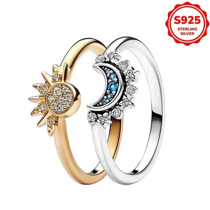 Women's S925 Silver Stackable Sun Moon Star Butterfly Ring Set