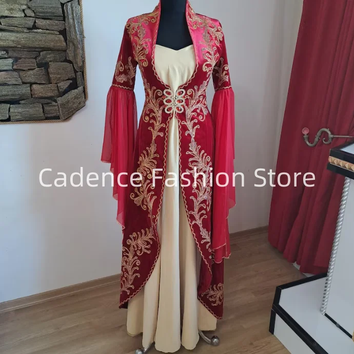 Красные традиционные винтажные бархатные турецкие свадебные платья по индивидуальному заказу, этнический халат, ближневосточные свадебные платья, платья de novia