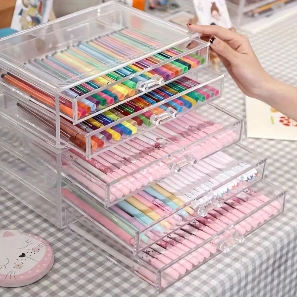 Large Capacity Storage Box for Desktop Stationery Organizer 3 Layer Transparent Clear Acrylic Pen Holder