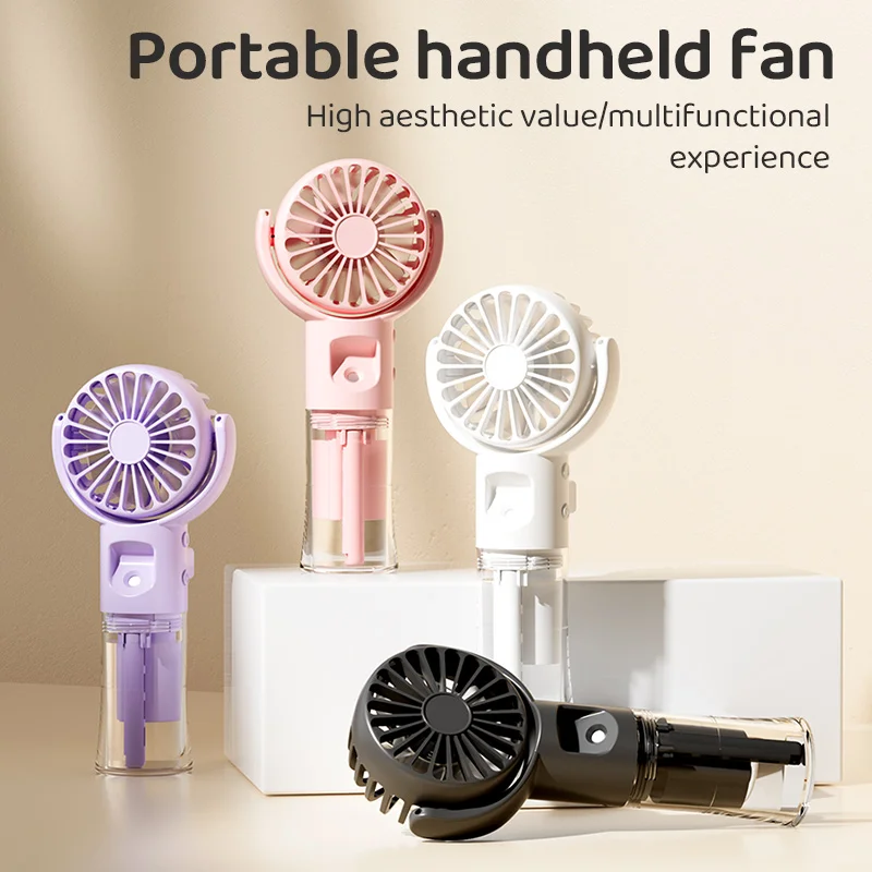 New rechargeable 4 gear mini Handheld/desktop spray Humidifier Fan Children's Student fan rotating for Outdoor/Dorm