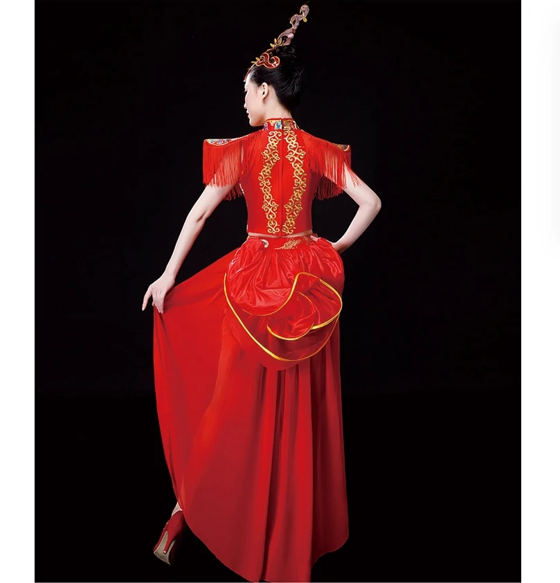 New Chinese style ethnic dance performance costume for drumming, modern cheongsam, fan dance, water drum, opening for adults