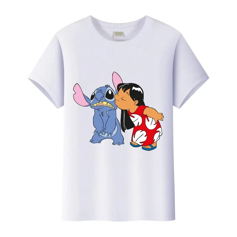 

Винтажная женская одежда унисекс, топы с рисунком Disney Stitch, мужские блузки в стиле Харадзюку, детские футболки Y2k, семейная футболка большого размера